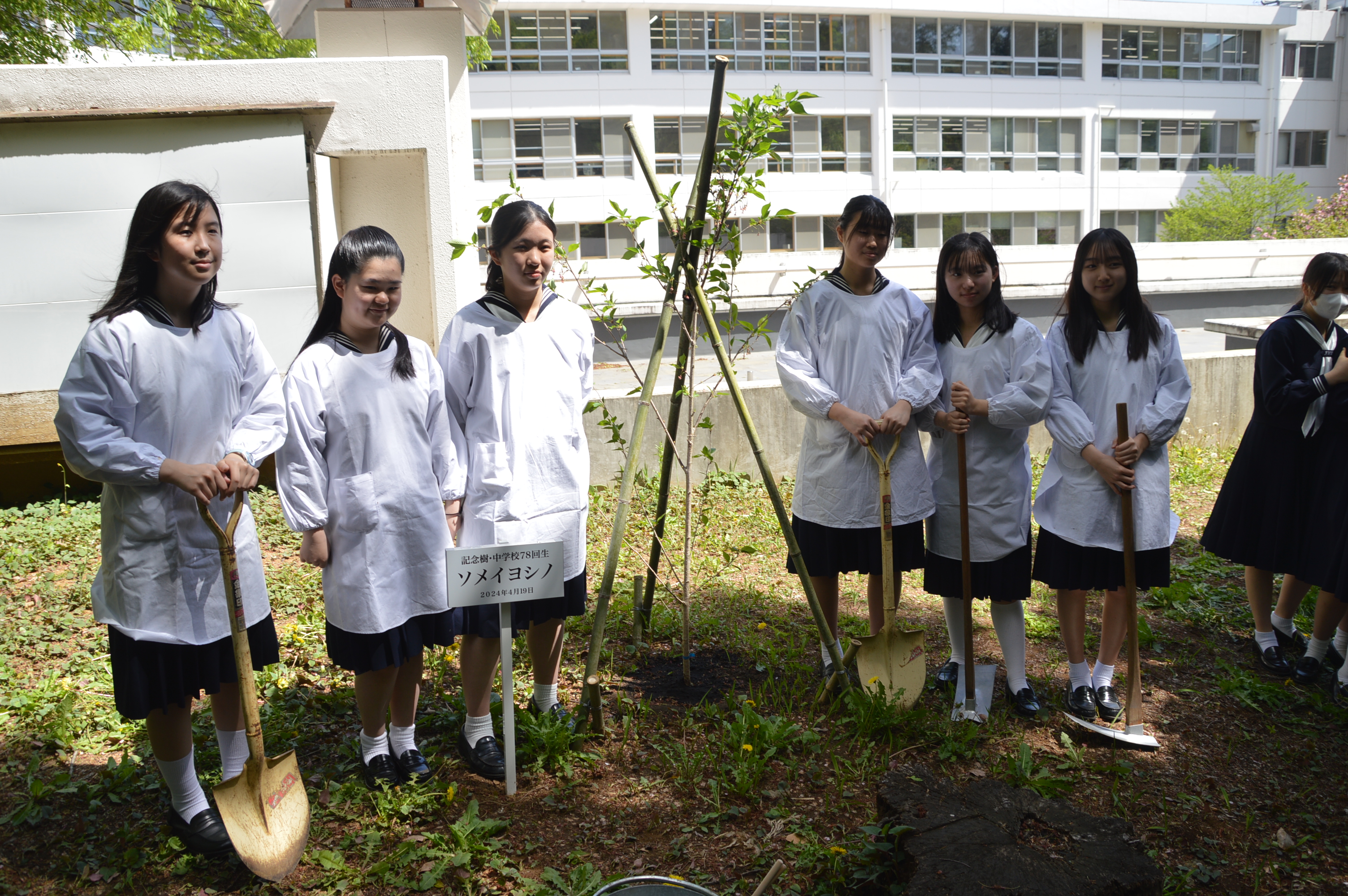 植樹式　代表の生活部部長が植樹を行う様子