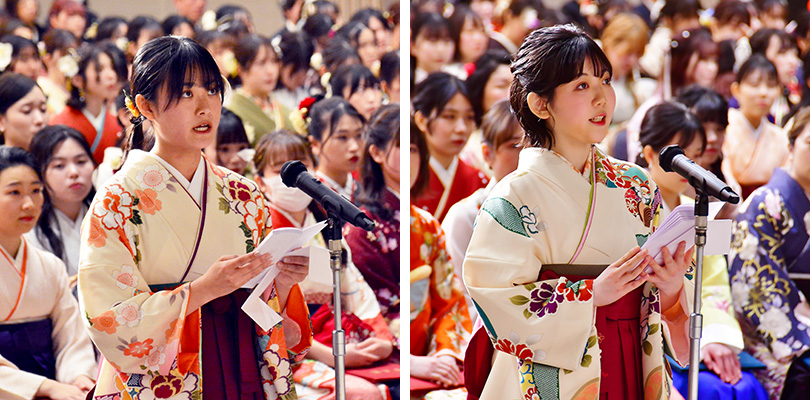 （写真左）答辞を読む青野さん（写真右）答辞を読む中山さん