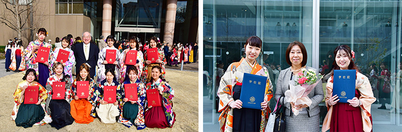 (写真)それぞれの研究室で、またお世話になった先生と写真撮影
