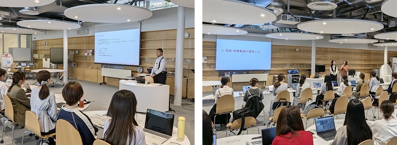 写真左から 講座を担当する榎本准教授/先輩ノートテイカーも参加学生へメッセージを送りました