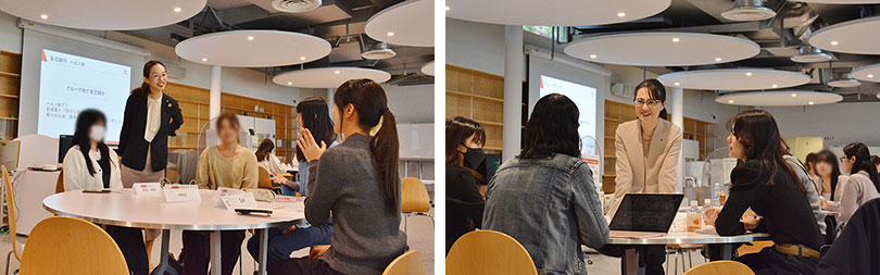 学生とコミュニケーションを取りながらイベントを進行する講師の細野さん（写真左）と田中さん（写真右）