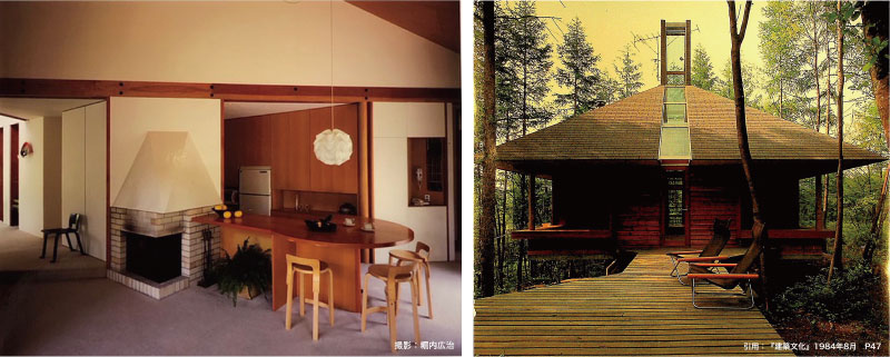 写真左）鎌倉の家（自邸）    写真右）コーポラティブ・ビラ・嬬恋居