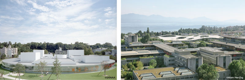 写真左）金沢21世紀美術館   写真右）ROLEX ラーニングセンター