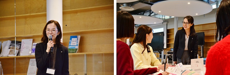 写真左から レクチャーをご担当いただいた細野さん/学生の意見を聞く田中さん