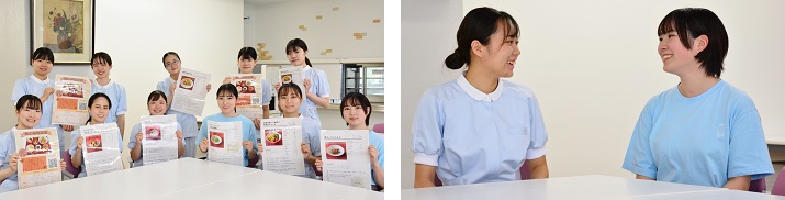 食物学科3年生有志チーム/食事提供リーダー串田さん(左)と展示リーダー萬久さん(右)