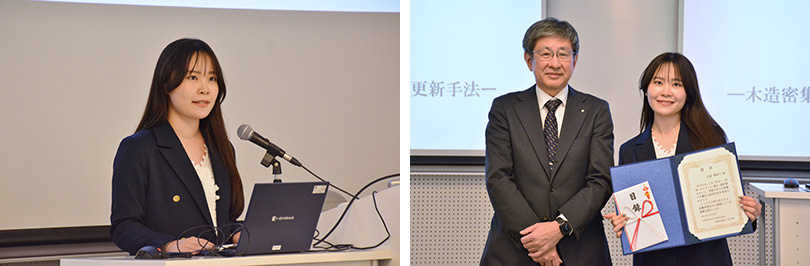 最優秀賞の出家理彩子さんとプレゼンターのJS内田寛常務取締役
