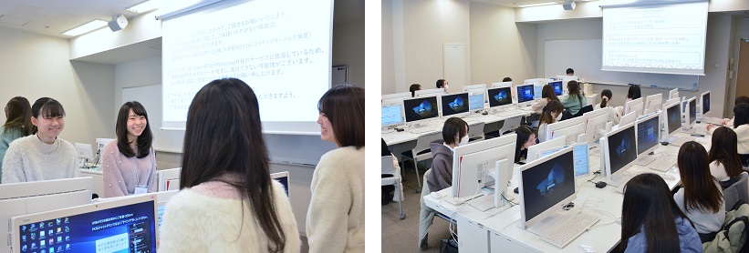 写真左）まずは自己紹介からスタート／右）チャットボットの仕組みから学びます