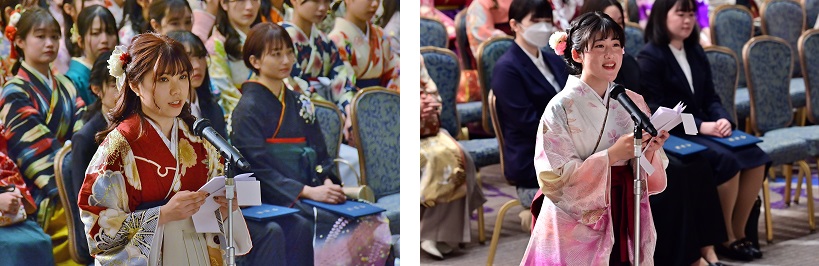 (写真左)答辞を読む横田さん(写真右)答辞を読む麻原さん