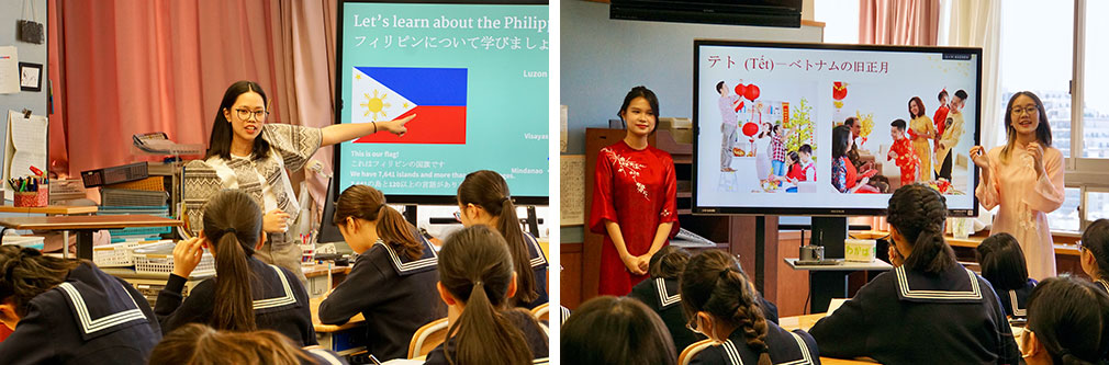 左からフィリピンの留学生、ベトナムの留学生の発表