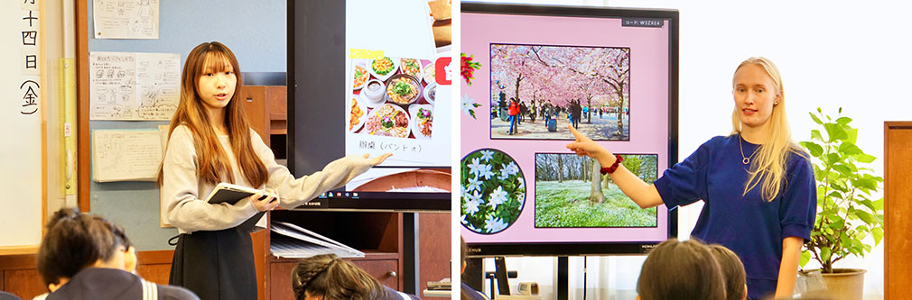 左から台湾の留学生、スウェーデンの留学生の発表