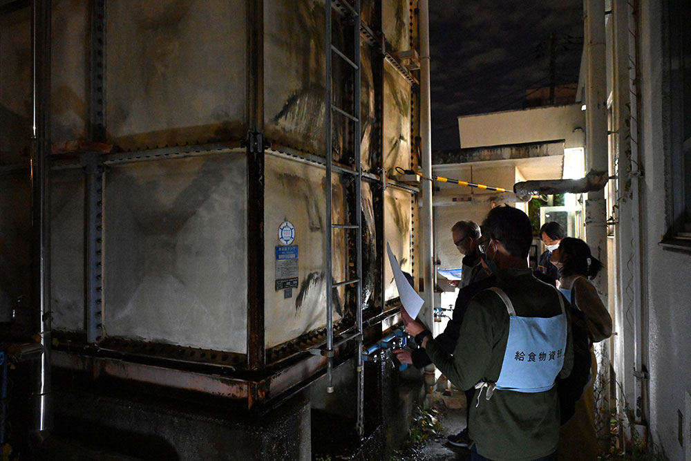 給食物資班は受水槽での水の補給のフローを確認