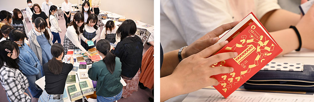 伊藤さんが持参された国書刊行会の書籍を、1人1冊手に取った。写真右は《12か月の本》シリーズの『1月の本』。