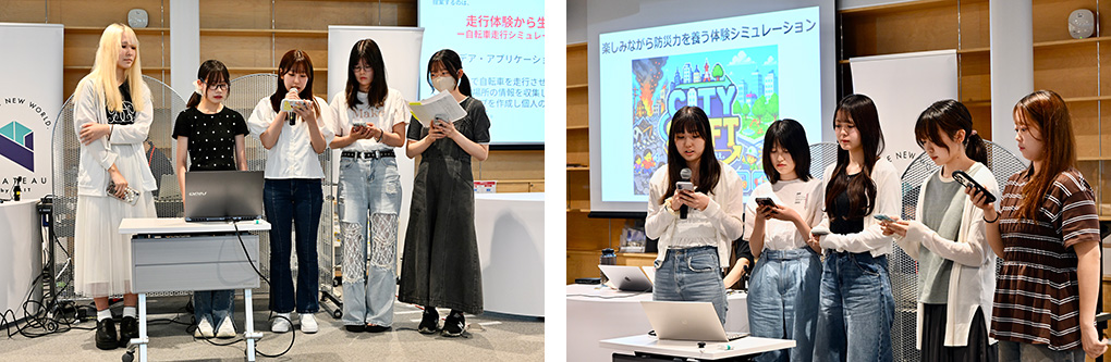 チームごとにプレゼンを行う学生