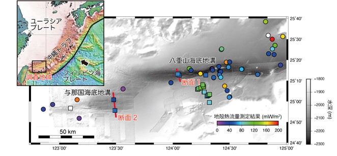 図1 本研究による地殻熱流量測定の結果