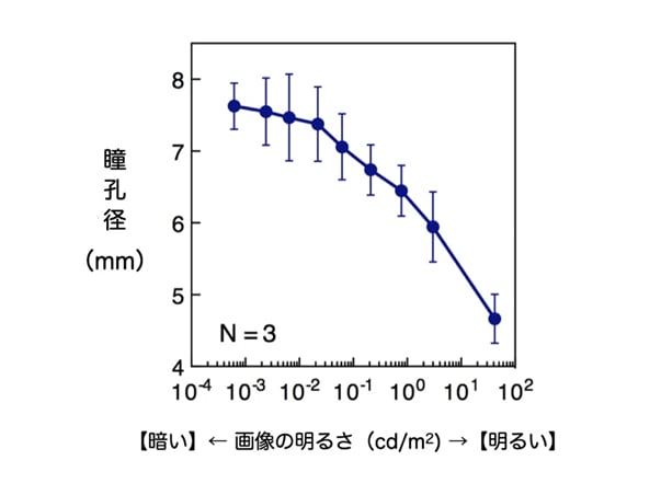 図2　観察している画像の明るさと瞳孔径との関係 (吉本, 2014)